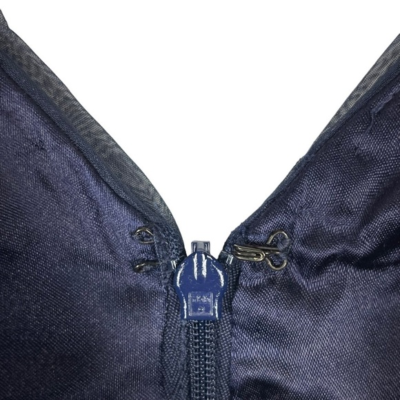 MONIQUE LHUILLIER BRIDESMAIDS NAVY BLUE RUCHED CHIFFON SHEATH COCKTAIL DRESS - Picture 13 of 15